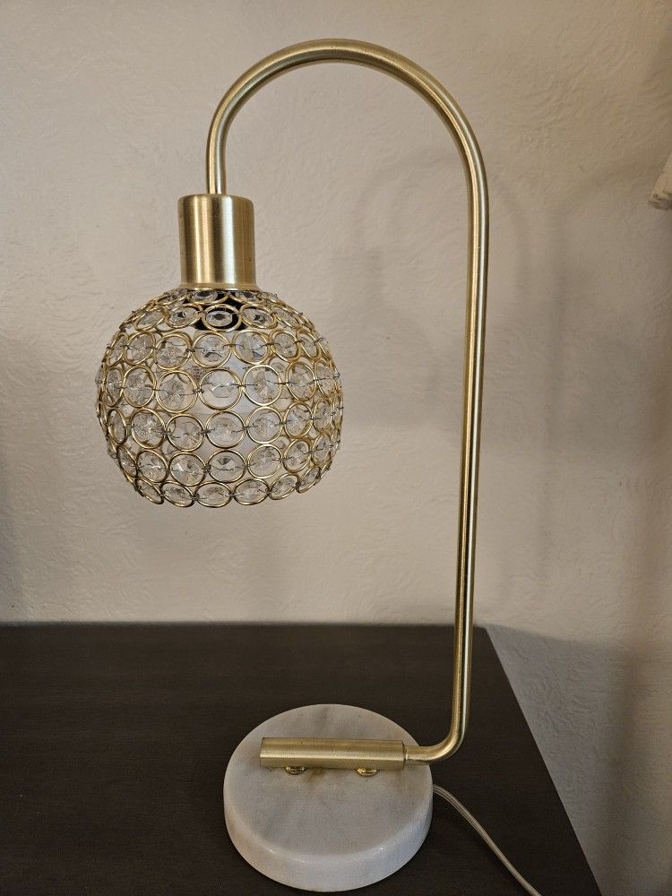Gold Metal Crystal Globe Accent Desk Table Lamp With White Marble Base