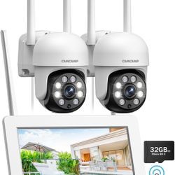 Wireless Security Camera System with 7" Touchscreen Monitor,4CH NVR,32GB Storage
