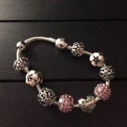 7.5 Inch Sterling Silver Plated Charm Bracelet with Swarovski Crystal Antique Silver Beads/ Hot New 2025 Fashion Designer Jewelry 