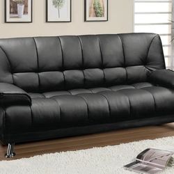 Black Bonded Leather Adjustable Couch Sofa Futon Sofa Bed