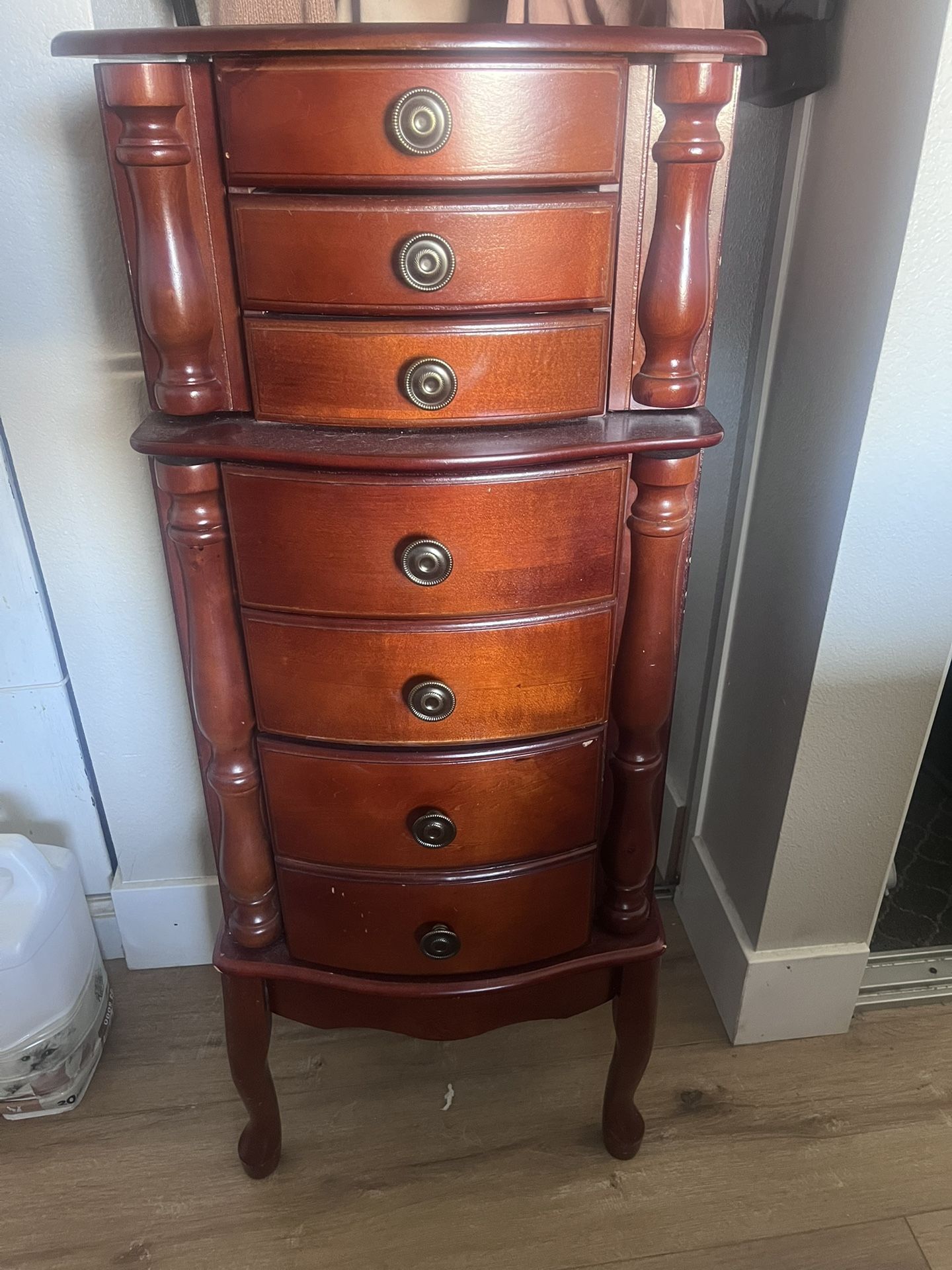 Cherry Wood Jewelry Armoire w/ Mirror & Side Storage – Excellent Condition