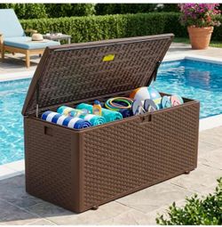 180 Gallon Lockable Resin Deck Box, Waterproof & UV-Resistant Outdoor Storage Box
