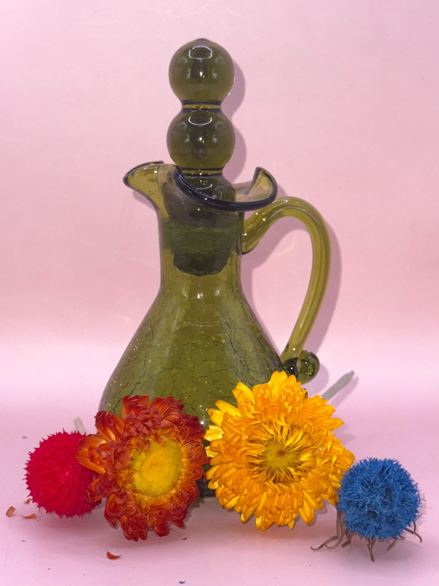 Rainbow Art Glass Emerald Green Cruet