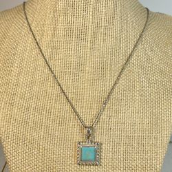 Italy  Silver  925 Stamped  Necklace  With  Natural  Stone  Pendant   22” Inches Long 