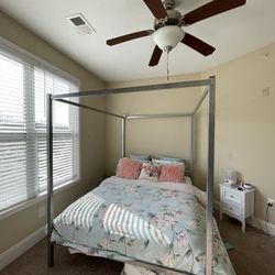 Silver Queen Canopy Bed Frame 