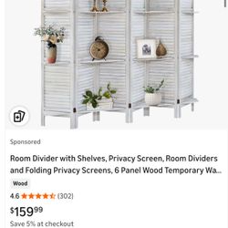 Room Divider with Shelves, Privacy Screen, Room Dividers and Folding Privacy Screens, 6 Panel Wood Temporary Wall Partition Separation Separator, Coco