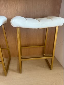 Set of 6 Modern White & Gold Bar Stools