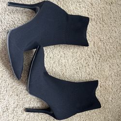 Elegant Black Fabric High Heel Sock Boots, Gently Used, Size US 7.5, 4-inch Heel