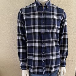 Chaps Performance Flannel Shirt Men's Large Blue Plaid Long Sleeves 