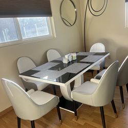 6 seat dining table and floor lamp