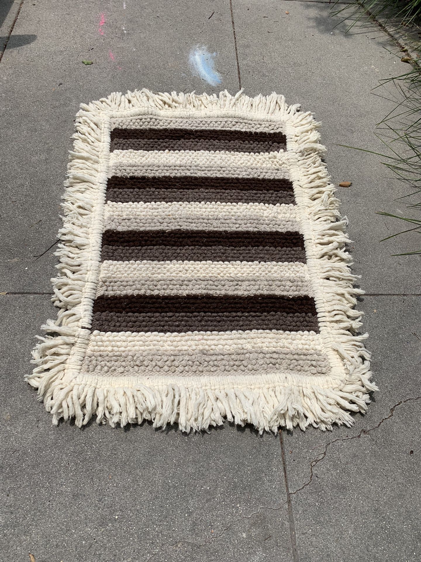 Chunky Brown And Cream Nubby Rug With Fringe