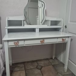 White Vanity Desk with LED Mirror