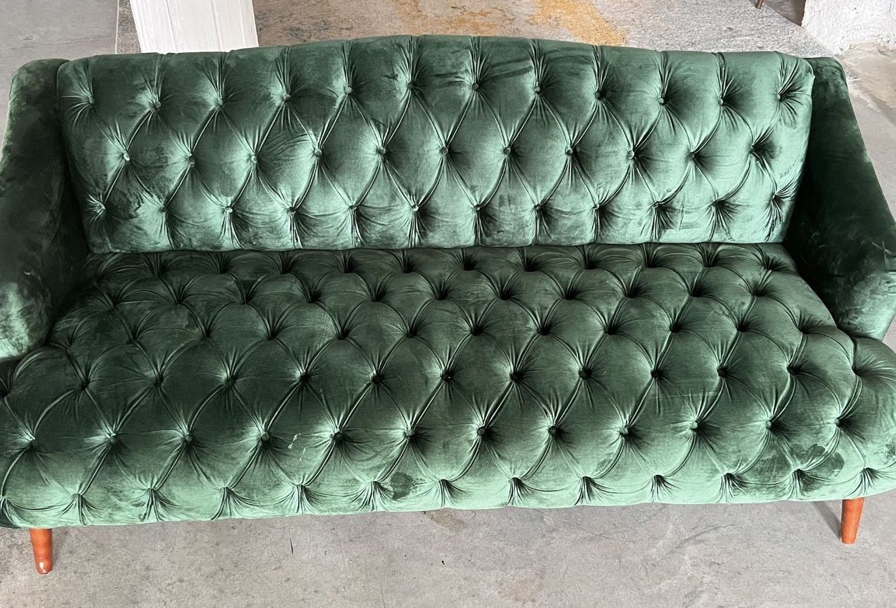 Green velvet couch