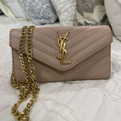 YSL Large Flap Wallet w/ zipper  pocket and Gold Chain Insert
