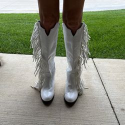 White Western Boots With Fringe Size 6,5 /7 (37)