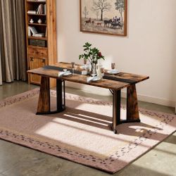 Rustic Brown Large Dining Table for 8 - 70.9" Waterproof Desk w/ Adjustable Legs - Kitchen, Office, Living Room