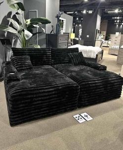Double chaise black fabric sofa