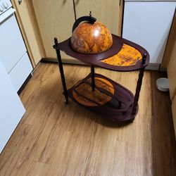 Globe Bar, 34.5”Wood Wine Bar Stand with Wheels, Bottom Shelf & Old World Map, 16 Century Italian Replica Globe Bar Liquor Cabinet, Large Capacity Bar