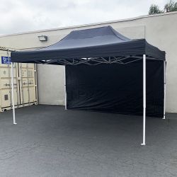 New $145 Heavy Duty 10x15 FT Canopy with (1 Sidewall) EZ PopUp Party Tent w/ Carry Bag (White, Black) 