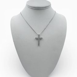 14k White Gold Cross Pendant with Diamonds and 16" Necklace.