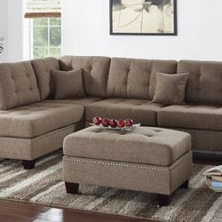 Brand New Brown Sectional Sofa w Ottoman