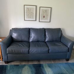 Navy Blue Leather Couch 