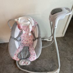 Ingenuity 2-in-1 SimpleComfort Lightweight Compact 6-Speed Multi-Direction Baby Swing & Rocker, Vibrations & Nature Sounds, 0-9 Months 6-20 lbs