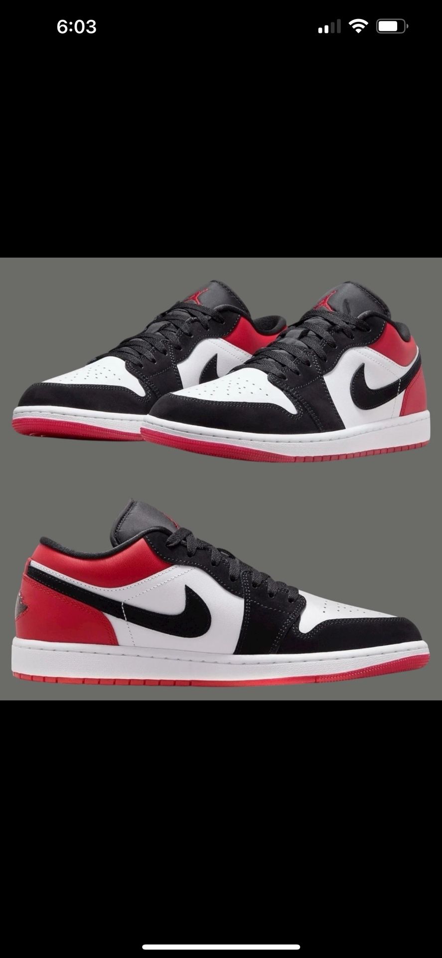 Nike Air Jordan 1 Low SE Shoes White Black Varsity Red Basketball Mens Size 11.5, 12 And 13 Available