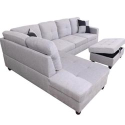Light Gray Sectional Couch Ottoman 