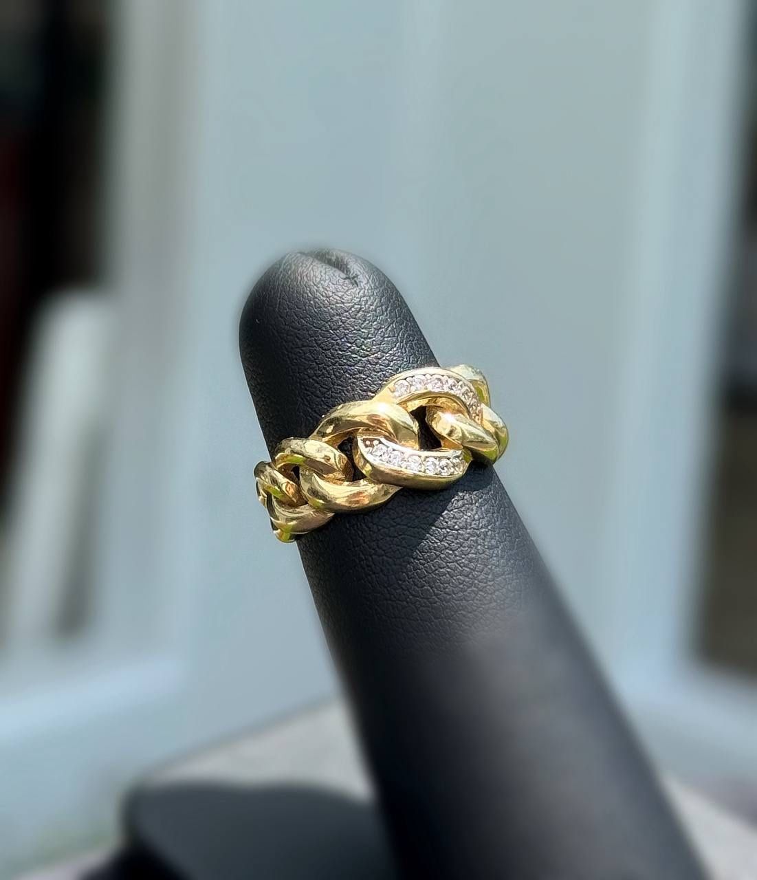 Jewelry 10k solid yellow gold white cz stones 0.20CTW cuban link ring sz 6.00