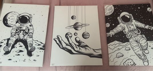 Set of 3 Space-Themed Canvas Wall Art Prints – Astronaut & Planet Decor