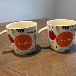 Brodo Bone Broth Ceramic Mugs 8oz Veggie Print Cups Set Farmhouse Decor Set of 2