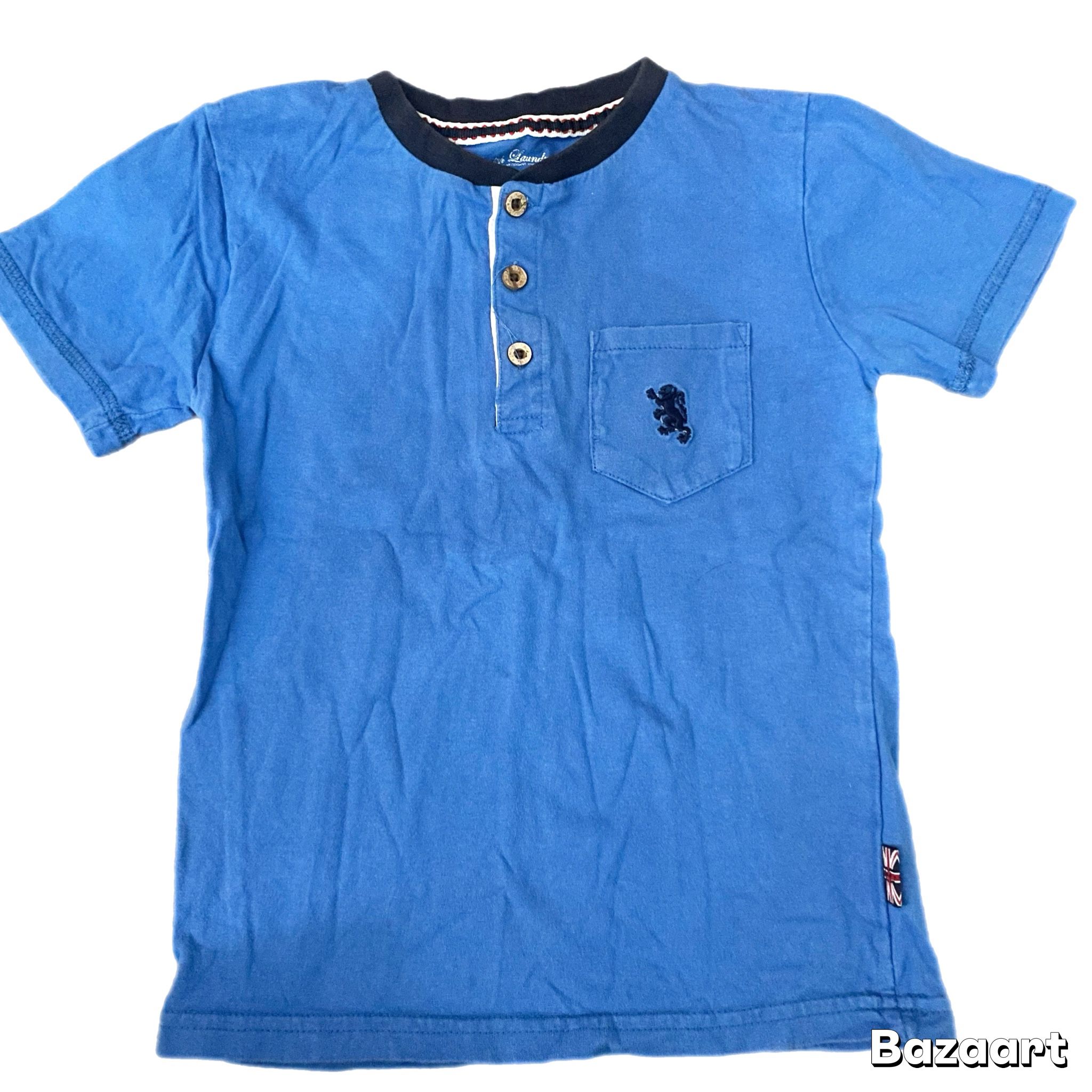 Sz 6 Boys Blue Black Button Front Pocket Tshirt English Laundry