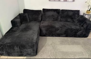 Black Corduroy Sectional Sofa with Chaise boneless