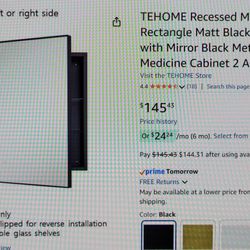 New! Black Metal Medicine Cabinet With Mirror Recessed Mount 16x26
