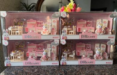 BUNNY DOLL PLAY SET NEW RABBIT FIGURINE KITCHEN SET BUNNY TOY PLAYSET