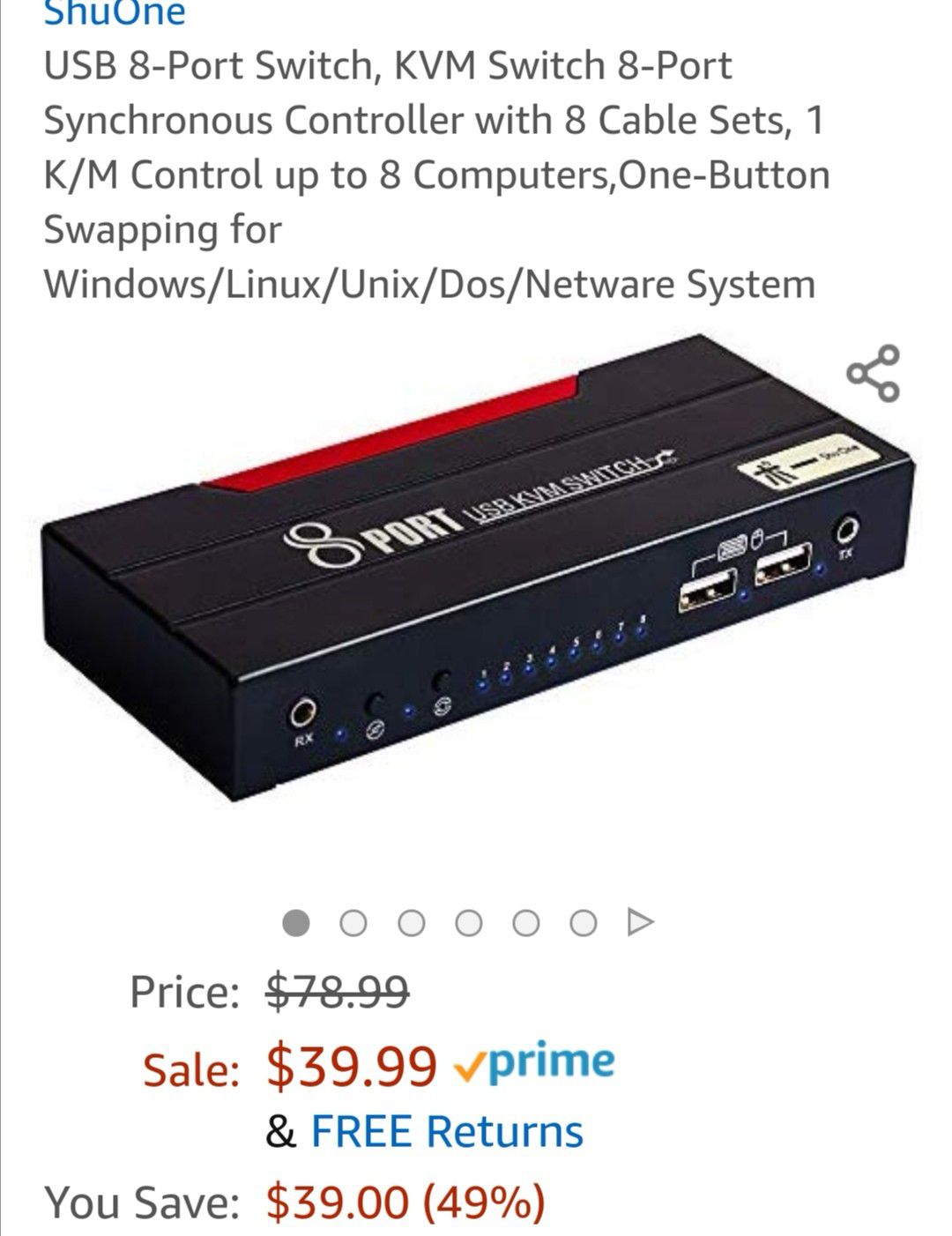 USB 8-Port Switch, KVM Switch 8-Port Synchronous Controller with 8 Cable Sets