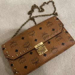 MCM Crossbody Logo Bag Purse (Authentic - Cognac Color)