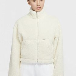 Nike Women's Natural Off-white Sherpa Swoosh Jacket 