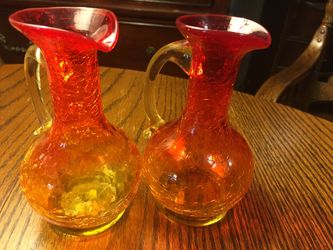 Vintage Kanawha Crackle Glass Cruets