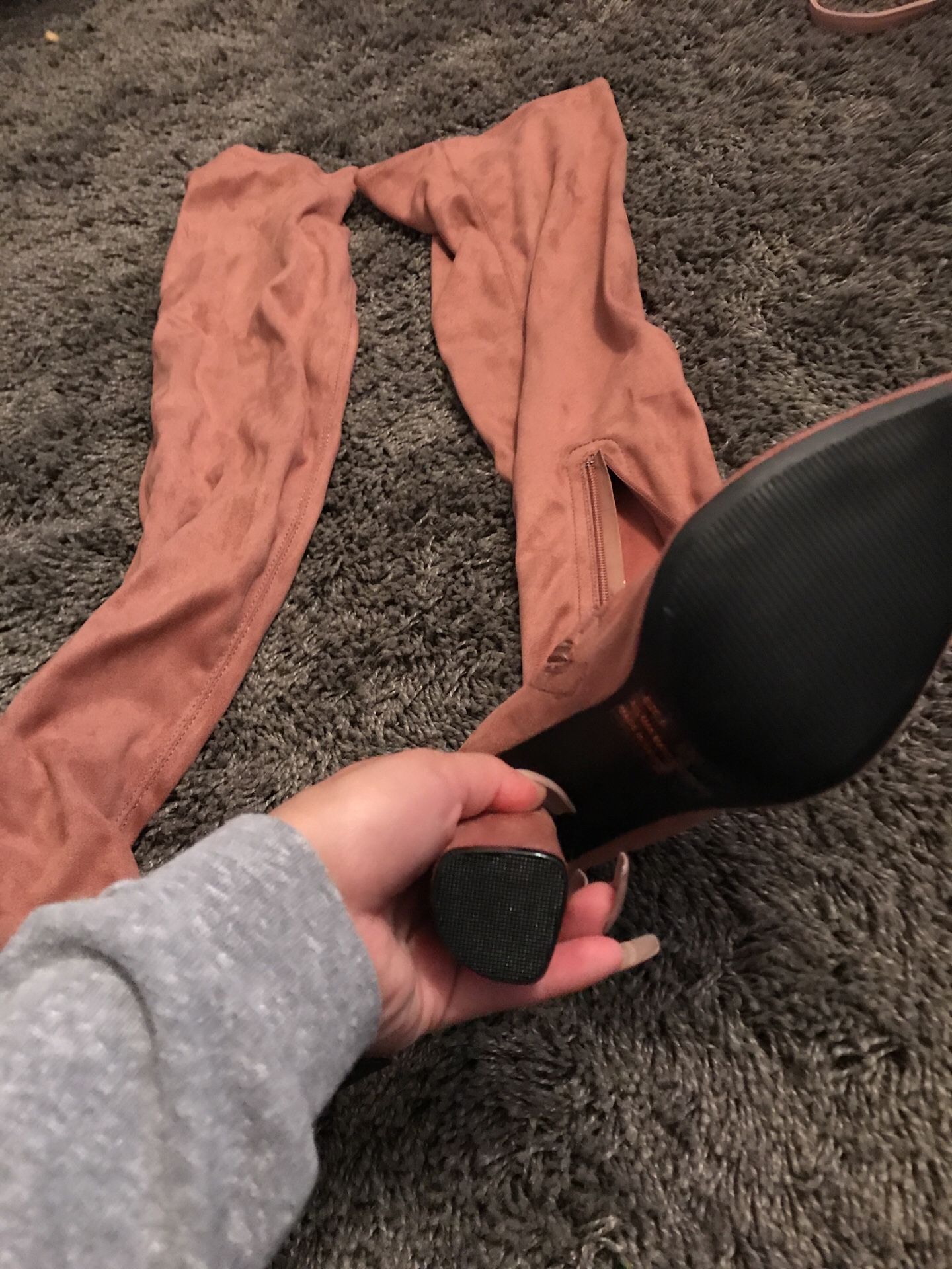 Thigh high muave boots