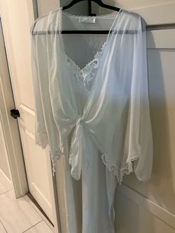 NEW, WHITE SATIN Val Mode LINGERIE GOWN WITH SHEER JACKET AND LACE TRIM, SIZE LARGE, BEAUTIFUL, $30.00