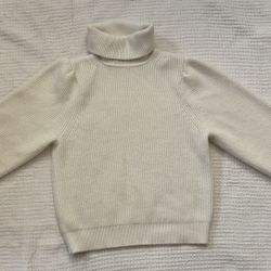 Ann Taylor Turtleneck Sweater – Shrunken Fit XS/S – Ivory Ribbed Puff Sleeve