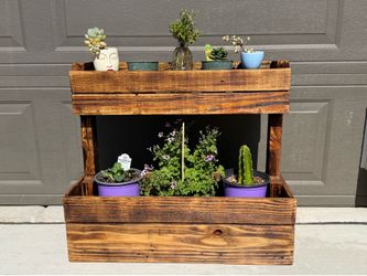 Stained wooden planter box