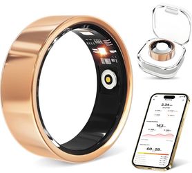 R02 Smart Fitness Ring IP68 Waterproof HR/SpO2 Sleep, Gold, Charging Case Gold#9