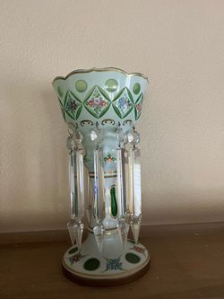 Bohemian Glass Lustre Vase with Crystal Prisms
