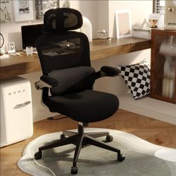 Ergonomic Office Chair, Desk Chair with Adjustable Lumbar Support & Headrest, Flip-up Armrest, Tilt Back, High Back Mesh Chair for Home Office Student