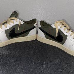 Nike Air Jordan 1 Low OG Cactus Jack Olive Leather Lace Up Sneakers