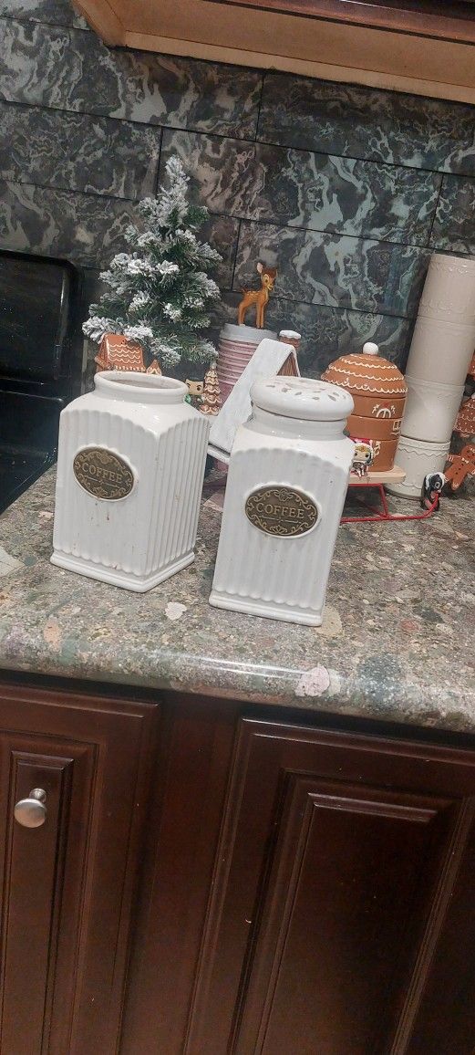 2 Coffee Ceramic Containers White