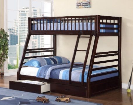 Cherry Color Full / Twin Wooden Bunkbed With Both Nice Mattresses Included 👈🏼